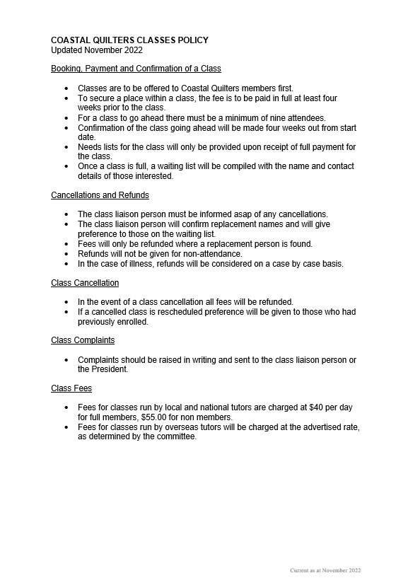 Classes Policy
